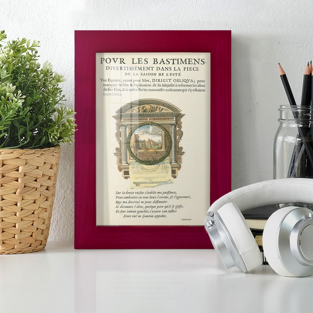 Printed Embellished Bookplate I - Framed Print w/glass - Cherry Red