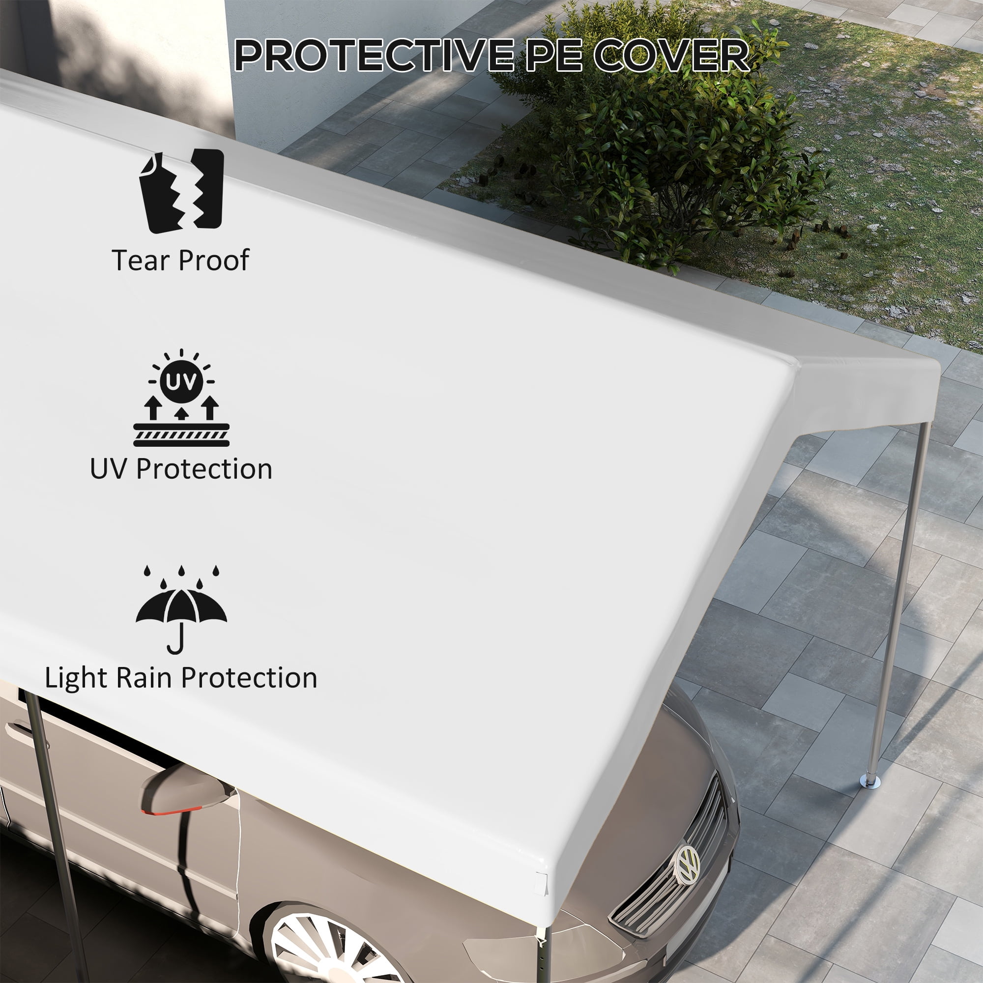 Homiyad 19.7' x 9.7' Carport Replacement Canopy UV Resistant Garage Car Cover with Ball Bungee Cords White| Aosom.com