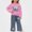Hot Pink, variant on DJDLJWCJ 2 Piece Girls Casual Outfit Sets Bow Print Long Sleeve Crewneck Sweatshirt with Elastic Waist Wide Leg Pants Set Pink Size 12M