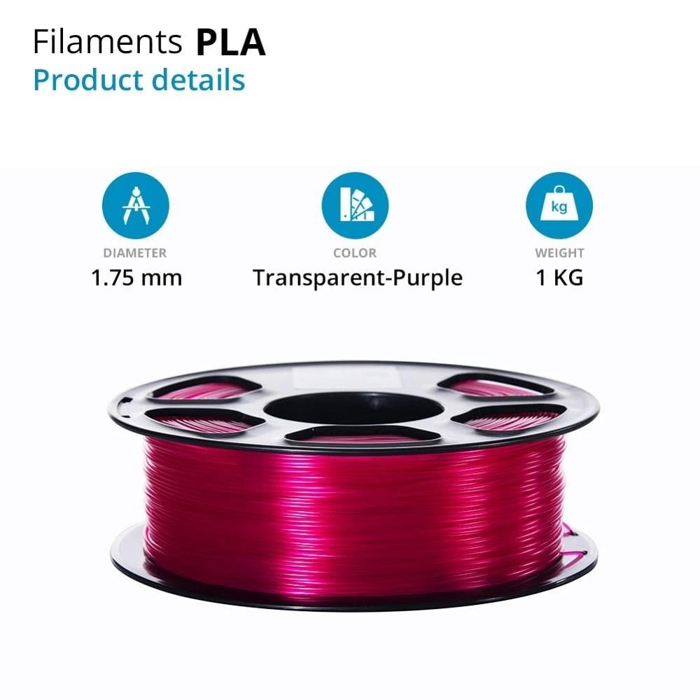Clear 3D Plastic Filament PLA Filament 1.75mm 1KG Dimensional Transparent Purple for 3D Printer