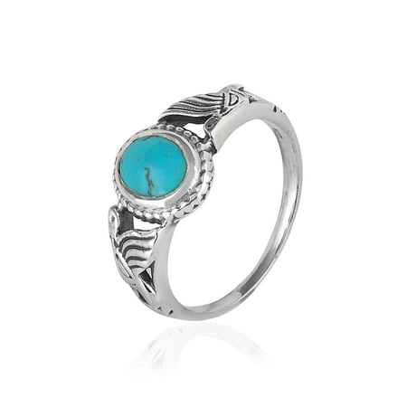 Natural Turquoise Oval Cabochon Ring in 925 Oxidized Sterling Silver – Handmade Bezel Set Blue Gemstone Ring for Women, Boho Statement Jewelry Gift – 1.07 Ct – Size 8