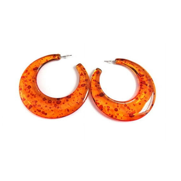 Lucite Hoop Earrings Tortoise Amber 2.5 inch Hoops