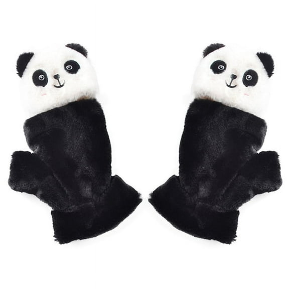 GENEMA Winter Warm Gloves Fluffy Animal Mittens Plush Panda Half Finger Gloves with Flip Top Warm Gloves for Cold Weather