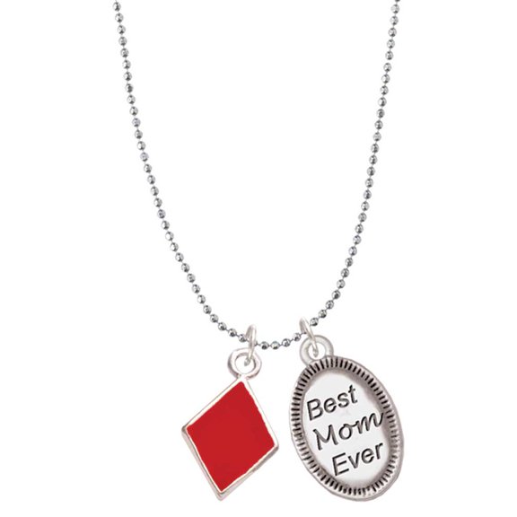 Delight Jewelry Silvertone Card Suit - Red Diamond Best Mom Ever Charm Necklace