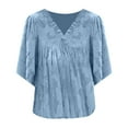 thumbnail image 4 of Womens Tops Womens 3/4 Bell Sleeve Blouse Summer Crewneck Lace Tops Floral Textured Shirts Shirts for Women, 4 of 6