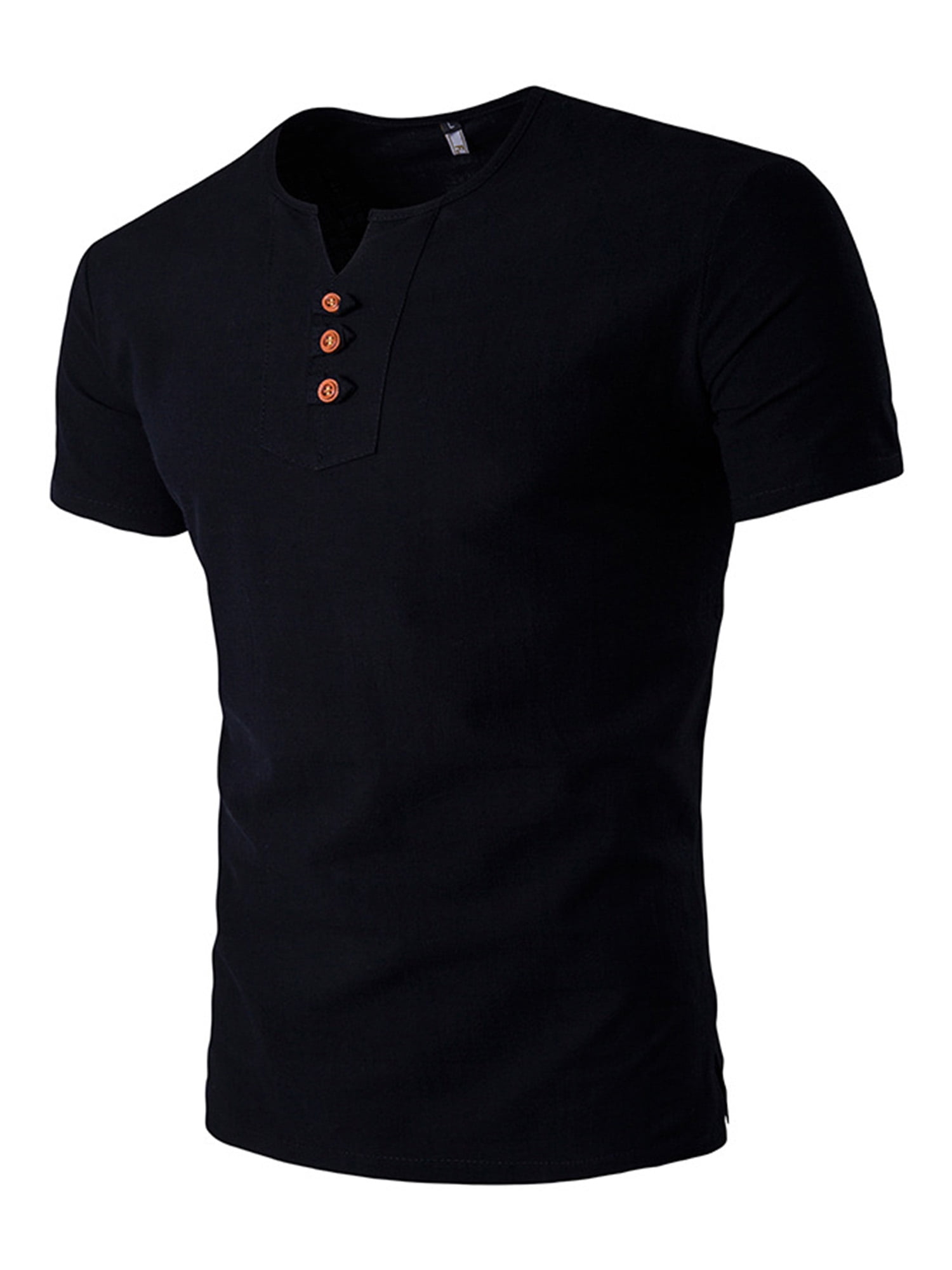 UKAP Men Big and Tall Henley Tee Tops Button V Neck Short Sleeve TShirts Summer Beach Holiday