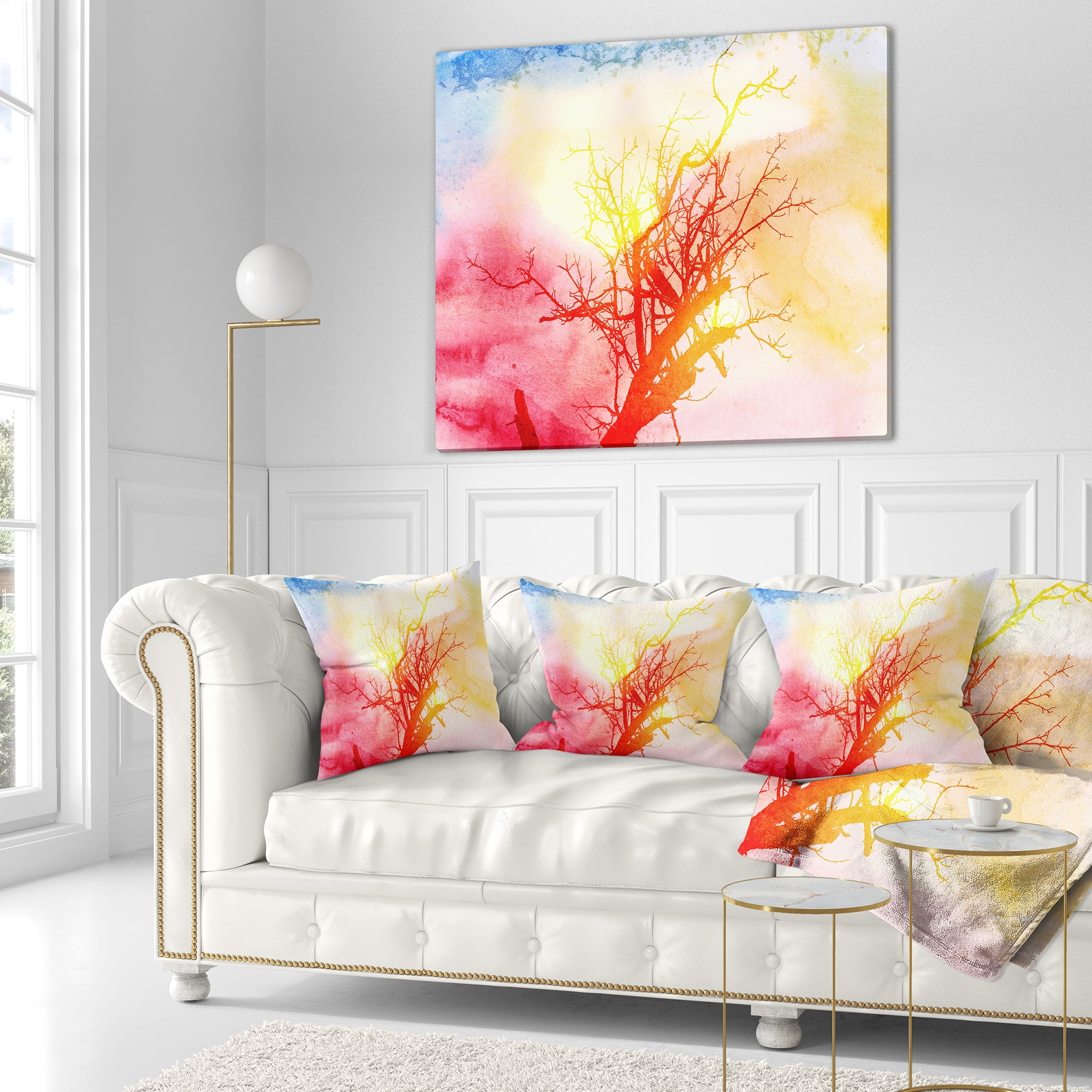 Designart Tree with Colorful Smoke - Trees Painting Throw Pillow - 18x18
