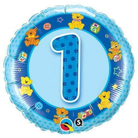 18 inch Age 1 Blue Teddies Qualatex Foil Mylar Balloon - Party Supplies Decorations
