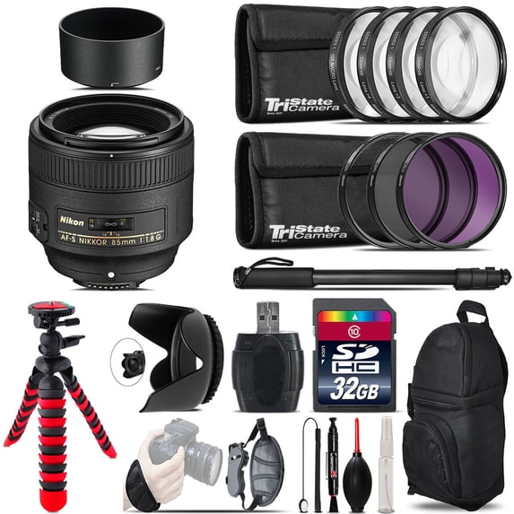Nikon AF-S 85mm f/1.8G Lens + Macro Filter Kit & More - 32GB Accessory Kit (International Version)