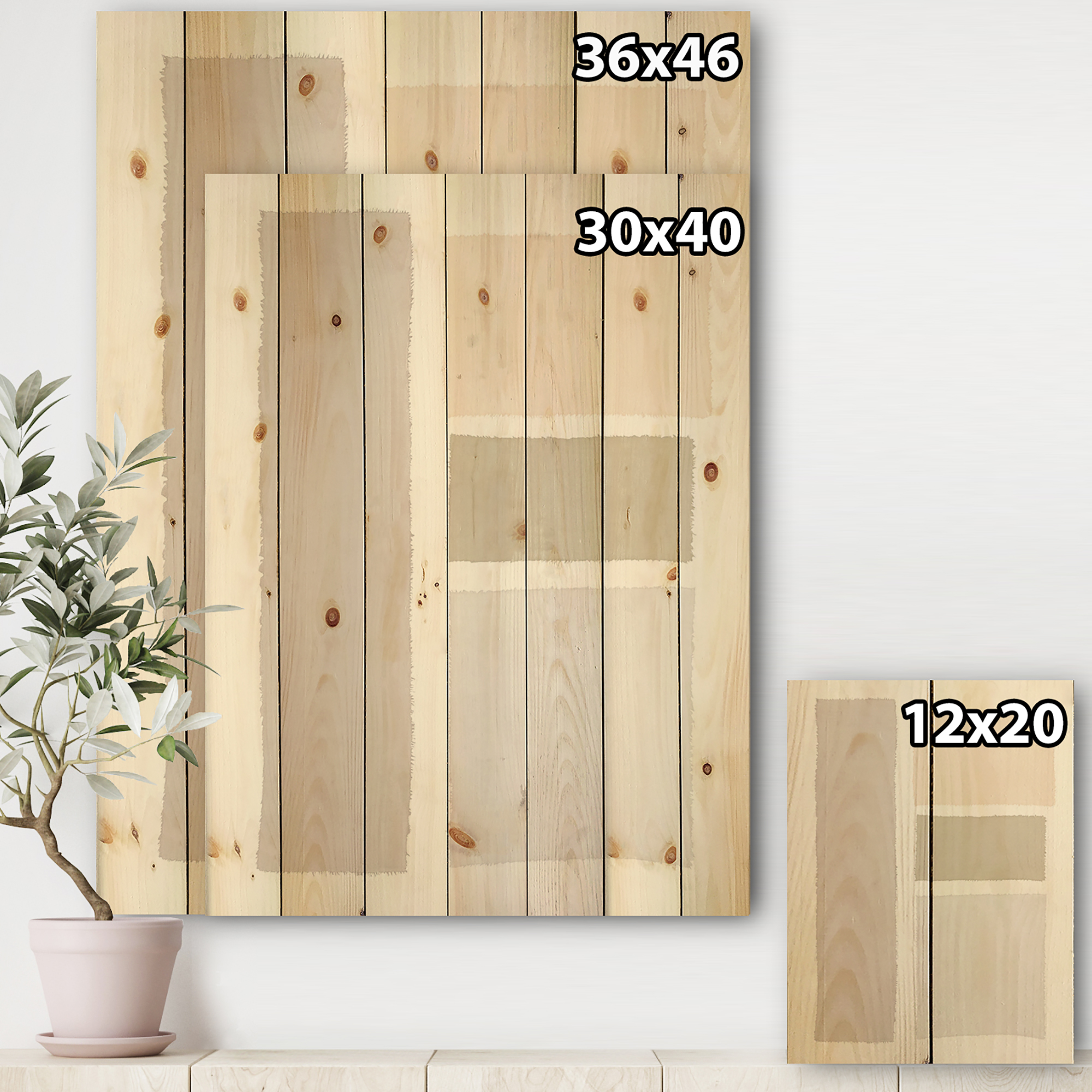 Designart 'Painted Simple Form Neutral on White' Modern Geometric Print on Natural Pine Wood