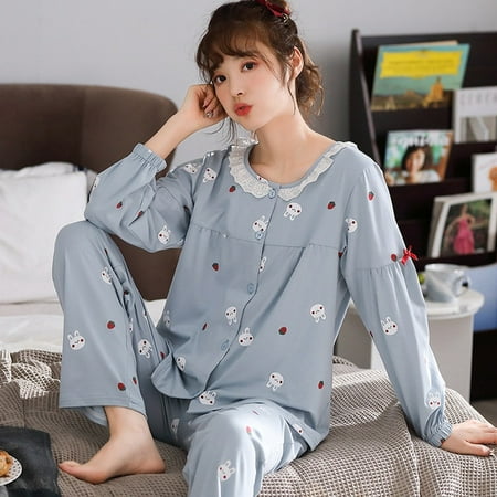 

CoCopeaunt New spring and autumn pajamas female combed cotton with lace long-sleeved pants home wear set home leisure pijamas women