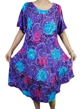 Mogul Bohemian Womens Loose Tie Dye Dress Half Sleeves Summer Style Flare Gypsy Hippie Chic Cover Up Sundress 2XL