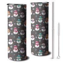 20oz Gray Christmas Snowman Pattern Skinny Tumblers Stainless Steel Tumbler with Lid and Straw,Vacuum Insulated Double Wall Travel Tumbler Cups with Cleaning Brush for Coffee,Tea