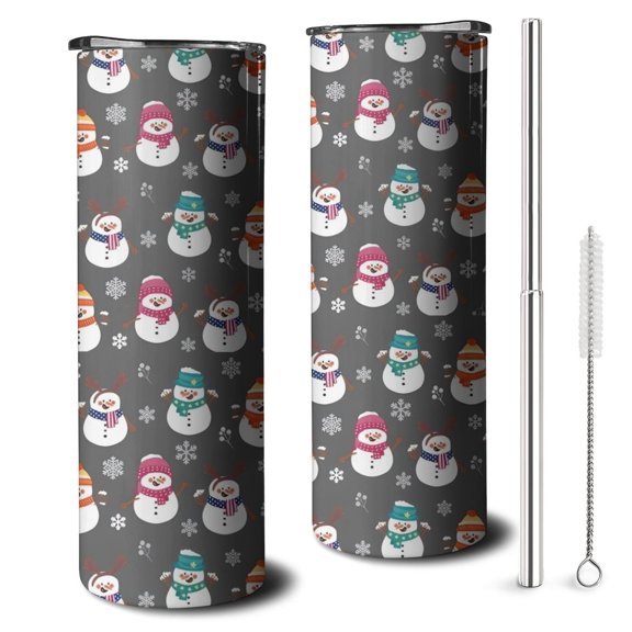 20oz Gray Christmas Snowman Pattern Skinny Tumblers Stainless Steel Tumbler with Lid and Straw,Vacuum Insulated Double Wall Travel Tumbler Cups with Cleaning Brush for Coffee,Tea