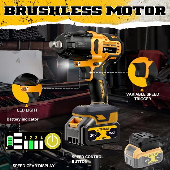 1200N.m 20V Cordless Impact Wrench High Torque