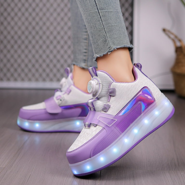 Yousnh Children Shoes Thick Soled Sneakers with Wheels Fashionable Light Shoes USB Rechargeable Skate Sneakers Kids Shoes Purple 1 Girl s Size 30