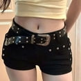 thumbnail image 5 of Hmhnsya Women Y2k Gothic Low Waist Rivet Denim Shorts With Belt, 5 of 6
