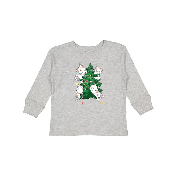 Inktastic Kawaii Cats Christmas Tree Boys or Girls Long Sleeve Toddler T-Shirt
