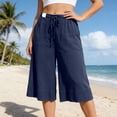 thumbnail image 2 of RUTAYY Women's Pants Casual Wide Leg Solid Color Cropped Bottoms Comfortable Loose Fit Fashion Relaxed Ankle Length Everyday Wear with Drawstring Classic Versatile Trousers, 2 of 4