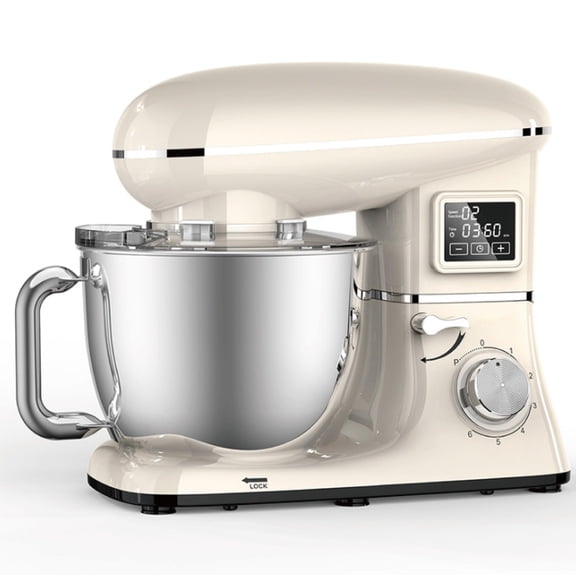 Loszipe Kitchen machines, namely, electric standing mixers, 660W Electric Dough Mixer with 6 Speeds LCD Screen Timing, Tilt-Head Food Mixer with 5.8 Qt Stainless Steel Bowl - White