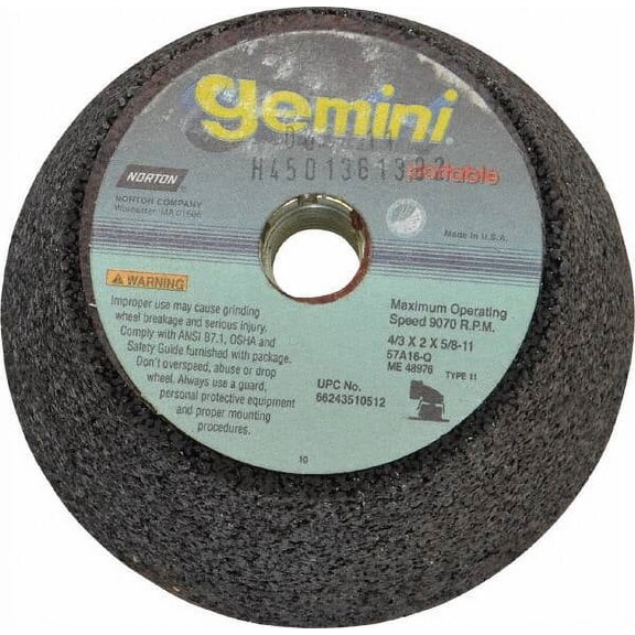 Norton 66243510512 Gemini Portable Snagging Wheel, 4" Diam x 2" Thick, 16 Grit