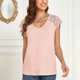 thumbnail image 2 of Camisa de encaje para mujer, escote en V profundo, ajuste holgado, color sólido, transpirable, blusa informal de verano para uso diario, Rosa M, 2 of 8