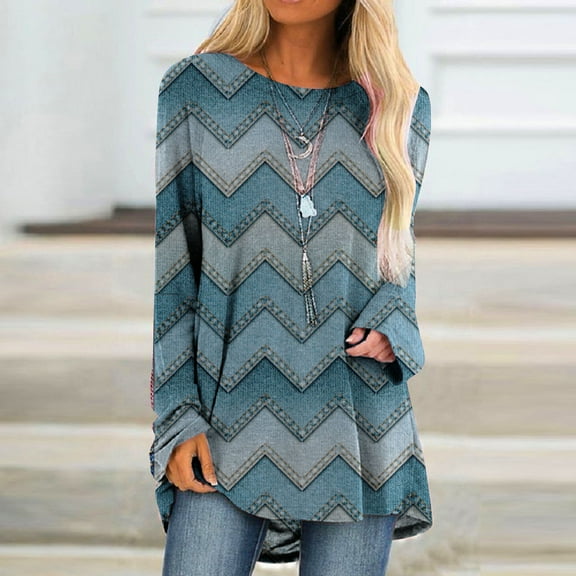 AOOCHASLIY Christmas Tops Women Fashion Casual Socket Geometry Printed Long Sleeve Round-Neck Tops