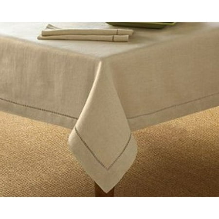 Square Inches - Handmade Hemstitch Design Natural Tablecloth. One Piece. 40 Inch Square.