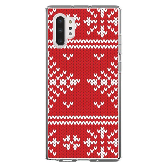 DistinctInk Clear Shockproof Hybrid Case for Galaxy Note 10 PLUS (6.8" Screen) - TPU Bumper, Acrylic Back, Tempered Glass Screen Protector - Red White Ugly Christmas Sweater - Christmas All Year