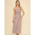 thumbnail image 5 of Women Summer Beach Maxi Dress Spaghetti Strap Striped Boho A Line Wedding Guest Flowy Long Dress Light Brown XL, 5 of 9