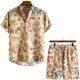 thumbnail image 2 of Hombres Casual Turndown Botones Floral Pullover Camisa de manga corta de lino Blusa y pantalones Traje Pompotops oipoqjl35284, 2 of 3