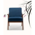 thumbnail image 2 of Mid-Century Modern Accent Chair: Velvet Upholstery & Solid Wood Frame, Dark Blue, 2 of 5