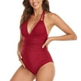 thumbnail image 4 of ZQUUVOU Swimsuit One Piece High Waisted Pregnancy V Neck Bathing Suits (Red,S), 4 of 6