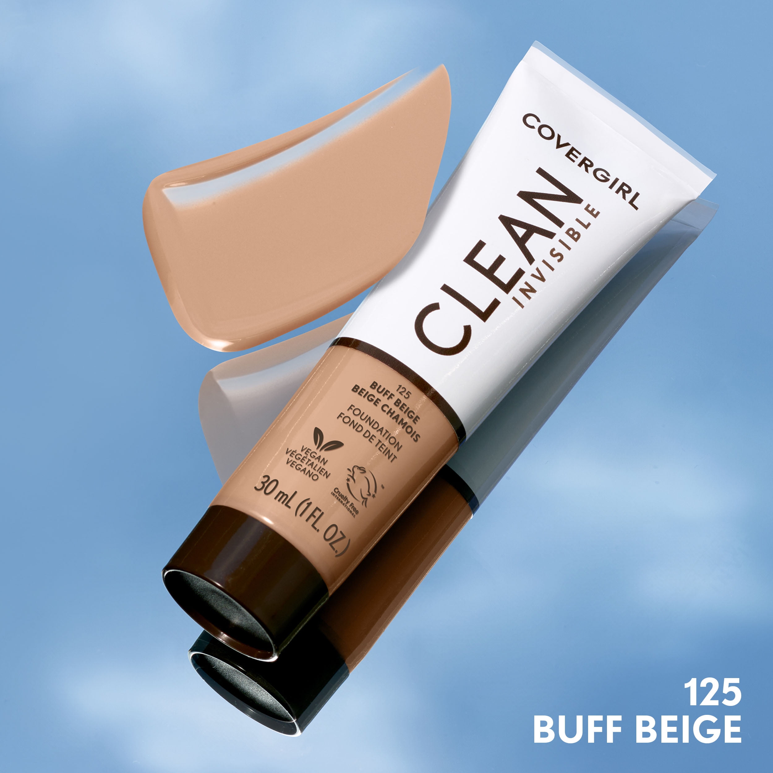 COVERGIRL Clean Invisible Liquid Foundation, 125 Buff Beige, 1.0 fl oz