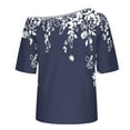 thumbnail image 6 of JTZGDY Womens Cotton Oversized Tshirts Funny Stars Printed Summer Boat Neck Off Shoulder Short Sleeve Basic Tunic Tees Tops Loose Fit Streetwear Clothes Dark Blue S, 6 of 7