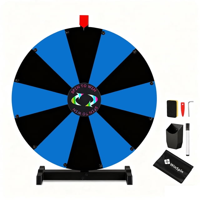 WinSpin 24" Display Prize Wheel Black & Blue DIY Tabletop 12 Slots Modular Custom Spinning Wheel for Pop Up Trade Show