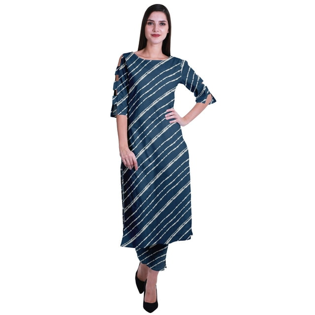Moomaya 2-Piece Womens Cotton Printed Kurta Pant Set Indian Dress Ethnic Set