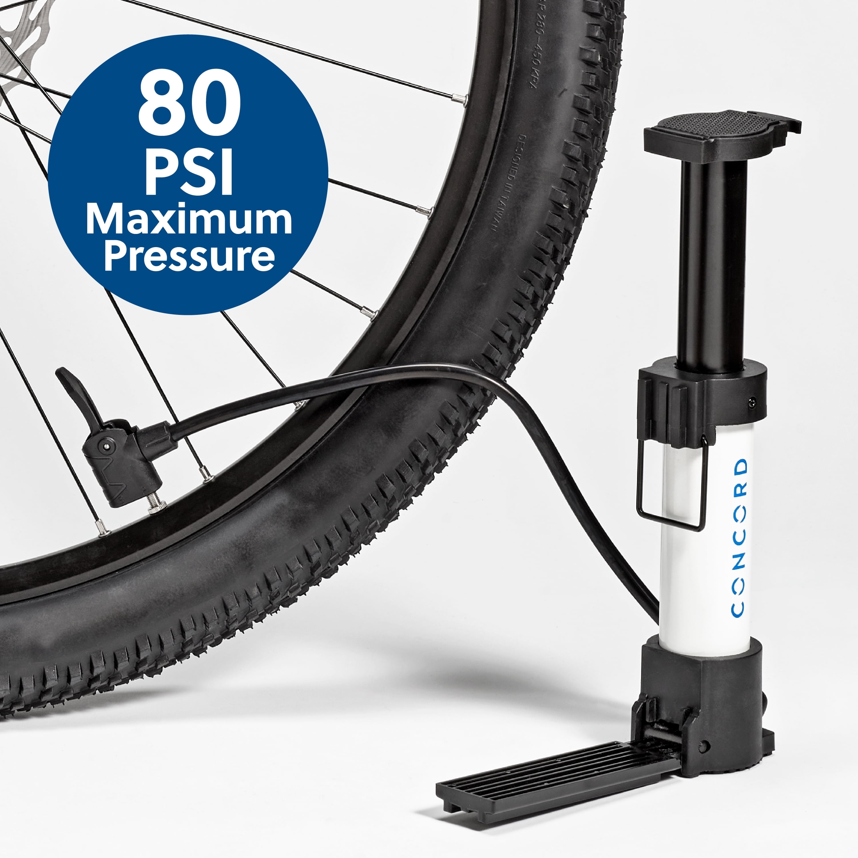 Concord Bikes Portable Foot Pump, 80 PSI, Folding Footpad