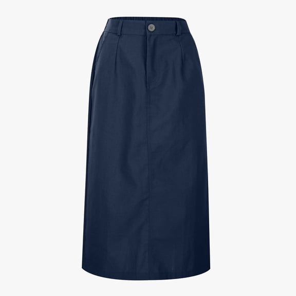 Huowey Women'S Linen Long Skirt Solid Color High Waist Spring Summer Tube Midi Skirt With Pockets Stylish School Uniform Casual Cozy Working Dailywear,Navy,XL