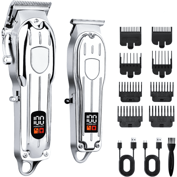 Professional Hair Clippers for Men, Cordless Barber Clippers Kit with LCD Display, Rechargeable Hair Trimmer Set for Home Haircut and Beard Grooming