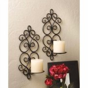 Home Decorative Iron Scrolled Wall Sconce Pair - Brown