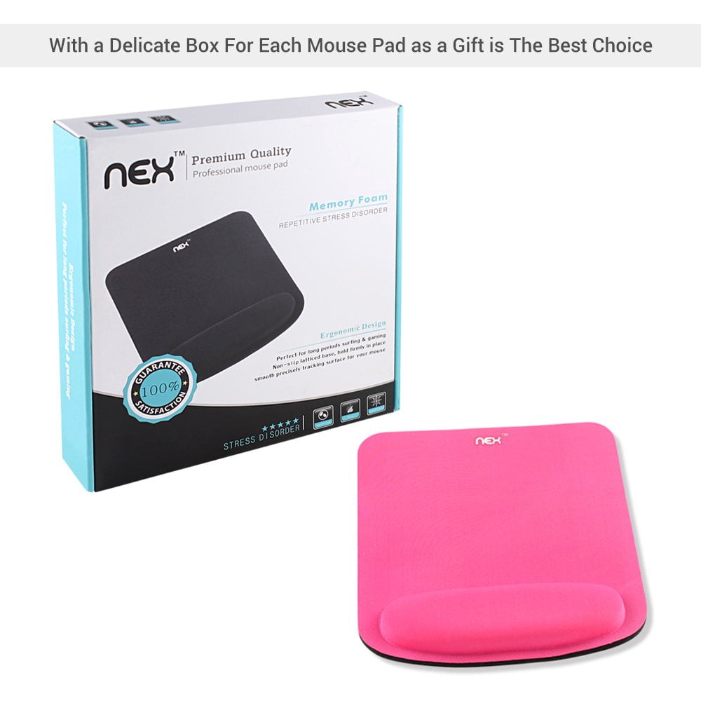NEX Mouse Pad with Memory Foam Wrist Rest, Non-slip Rubber Base Mouse Mat for Typist Office (Pink)