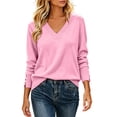 thumbnail image 5 of Yyeselk Women's V Neck Sweaters Fall Casual Long Sleeve Classic Cozy Knit Tops Button Cuff Loose Fit Basic Winter Clothing Pink XXXL, 5 of 8