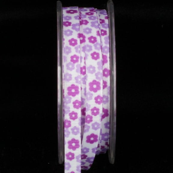 The Ribbon People Lavender Purple Inga's Flower Print Grosgrain Craft Ribbon 0.25" x 108 Yards