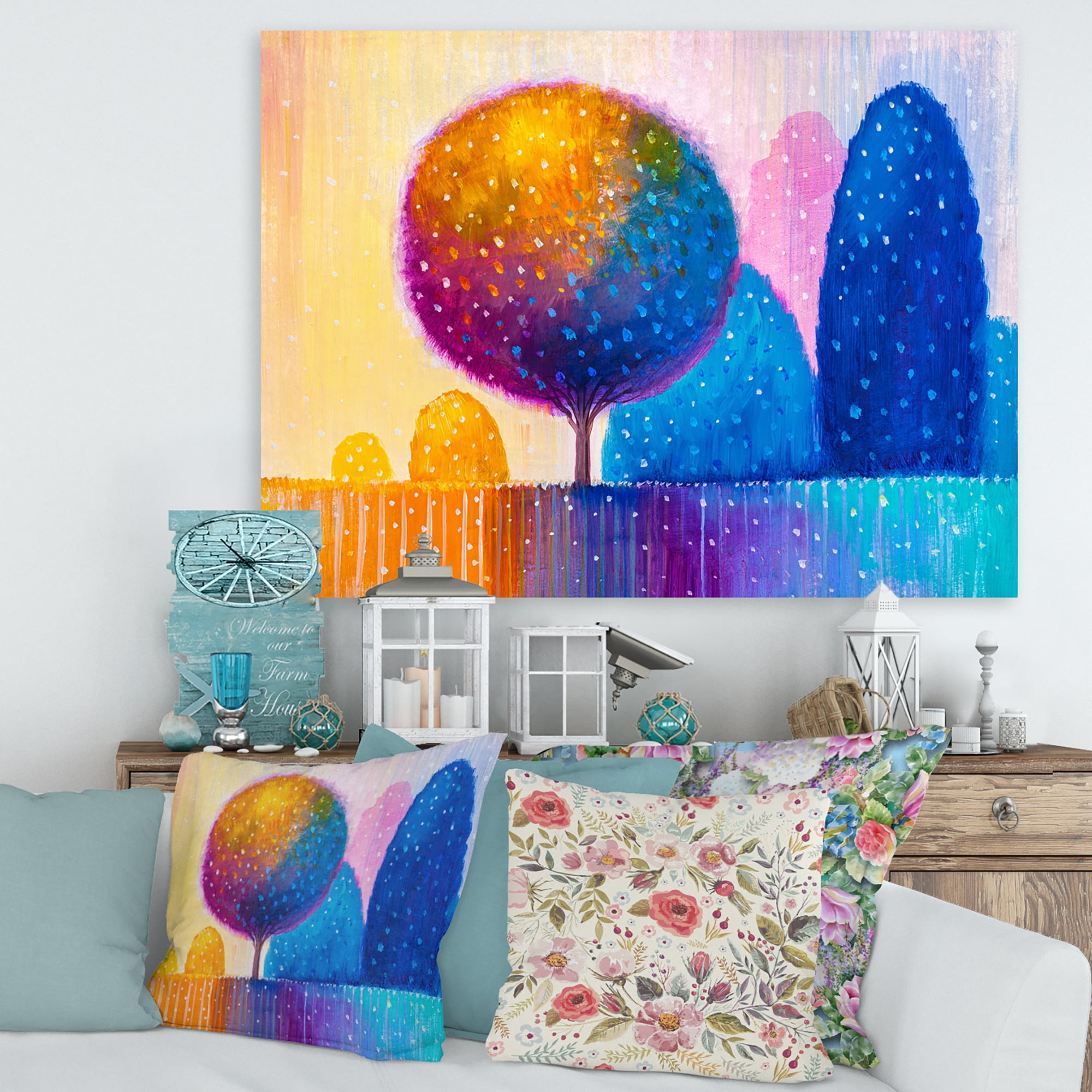 Designart ' Ornamental Colourful Trees X ' Modern Canvas Wall Art Print