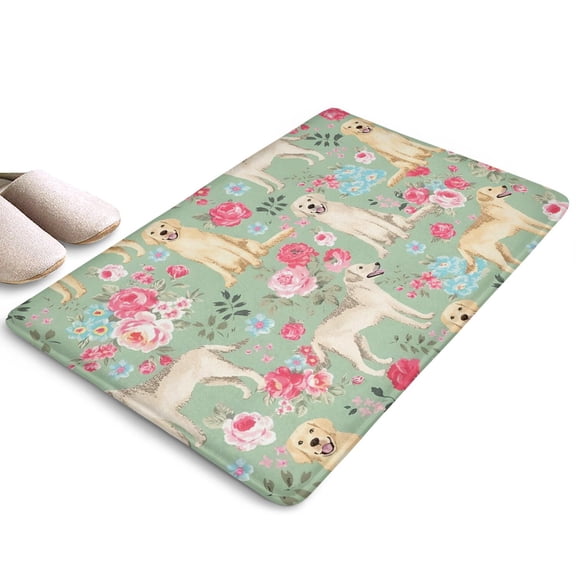 Labrador Dog and Flower Floral Flannel Non Slip Door Rugs,Washable Door Mats Indoor,Decorative Door Mats,Dirt-Resistant and Absorbent Doormat for Entrance,Bedroom,Kitchen,Bathroom,23.5x16in(60x40cm)