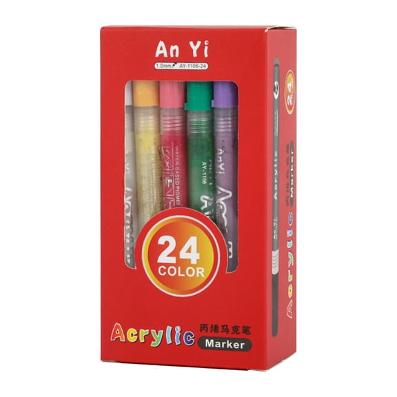 Clearance Herrnalise Acrylic Markers Pens Set, 24 Color Waterproof Paint Pens for Rock Painting, Graffiti, Plastic, Ceramic, Glass, Wood, Metal, Card Making, Canvas, Water Based Quick Dry Non-Toxic