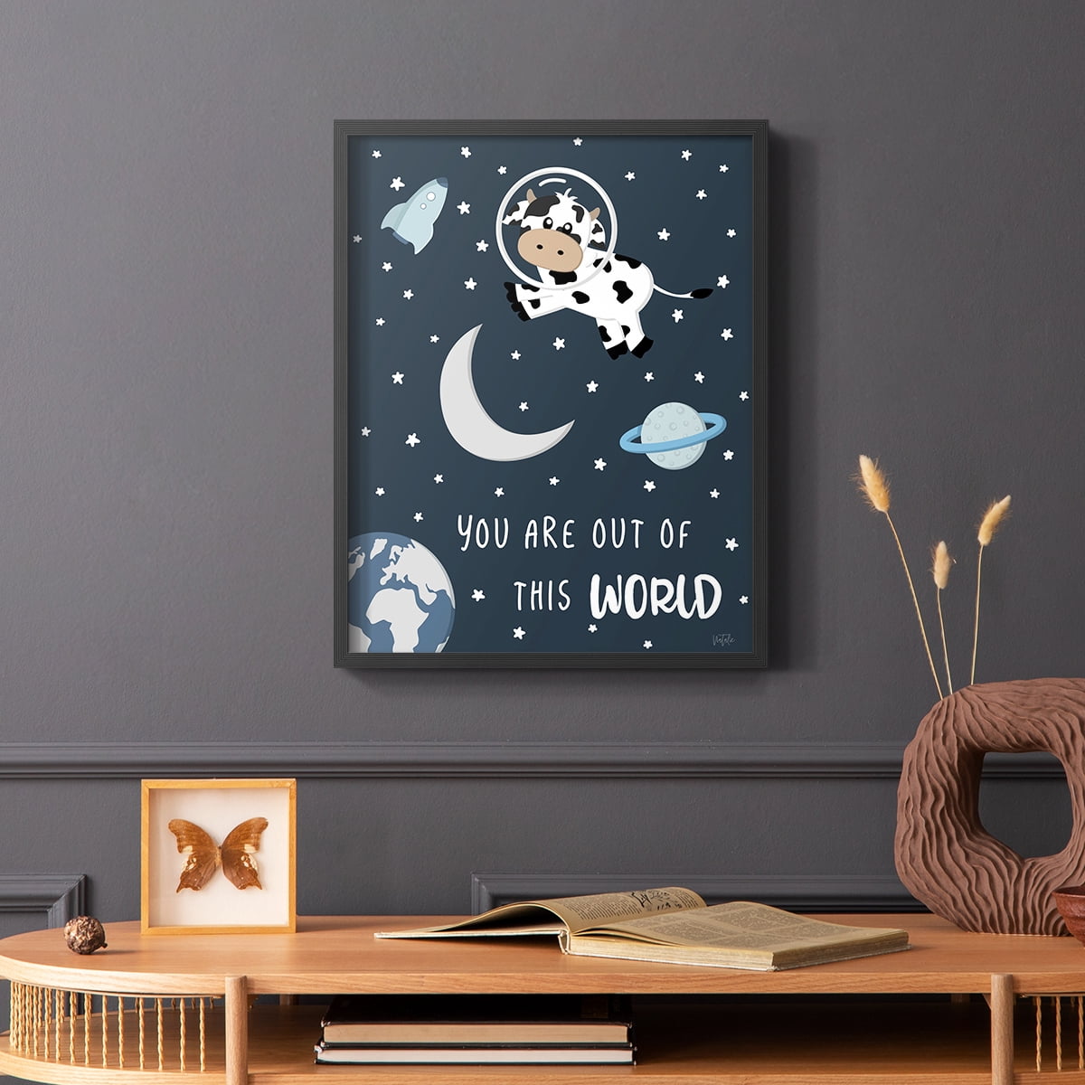 Cow in Space II in Paper Solid Wood 8 x 10 Framed Print