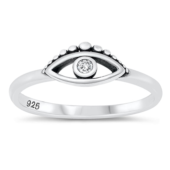 All in Stock Sterling Silver Clear Cubic Zirconia Protection from Evil Eye Ring Size 6