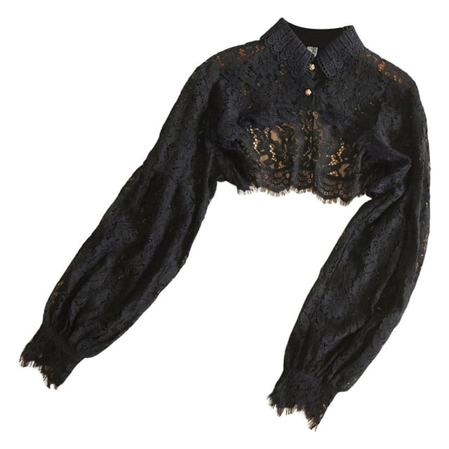 Milaget Faux Col en Dentelle Florale, Revers Bouffant, Accessoires Amples pour Femmes, Noir
